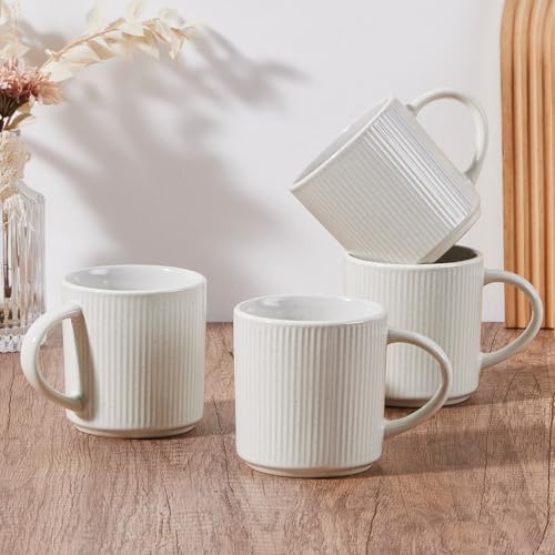 E-far Speckled White 12oz Stoneware Coffee Mug Set of 4 - Durable & Stackable