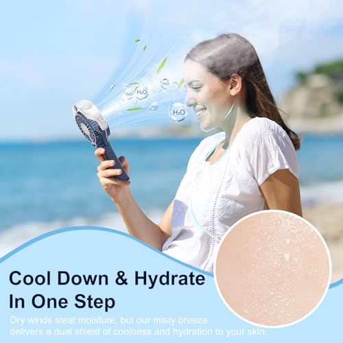 Portable Handheld Misting Fan Rechargeable Personal Water Mister Royal Blue