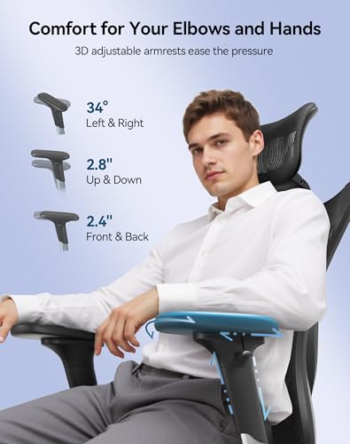 Ergonomic Office Chair with Mesh Back, Lumbar Support & 3D Armrests - Black