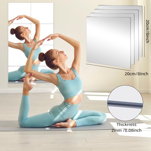 4-Pack 12-inch Acrylic Mirror Tiles, Self-Adhesive Shatterproof Wall Decor