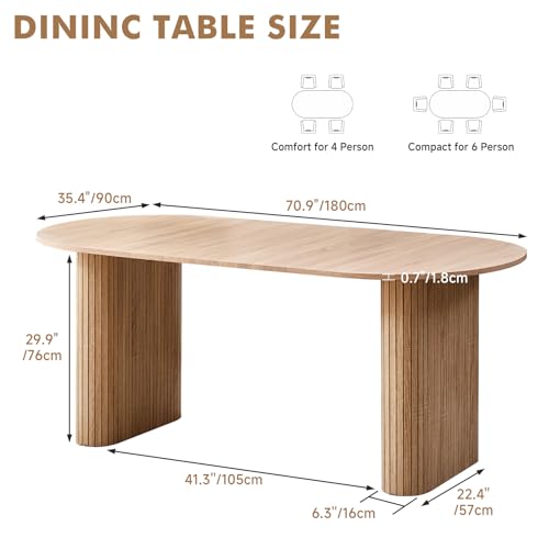 70.8-Inch Oval Dining Table, Modern Farmhouse Wood Grain Kitchen Table