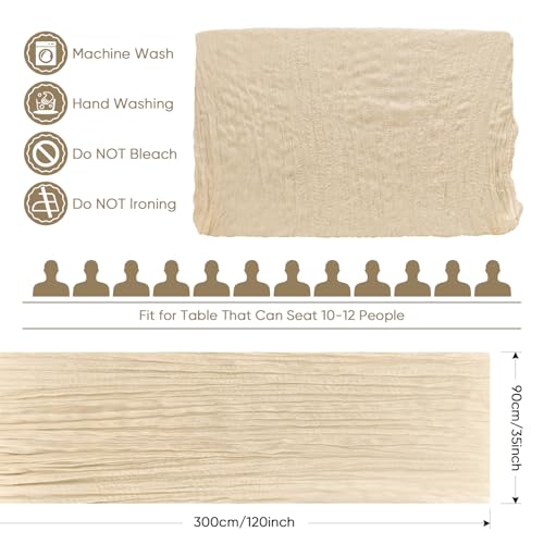 2 Pack Light Khaki Cheesecloth Table Runner 10FT Boho Gauze Fabric