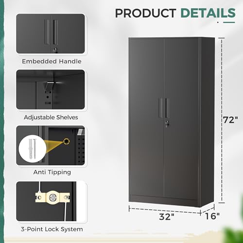 72-Inch Tall Metal Storage Cabinet, Locking Steel Garage Organizer with 4 Shelves