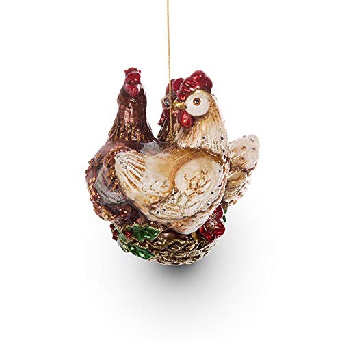 Jay Strongwater Three French Hens Glass Ornament – Handcrafted Swarovski Crystal)