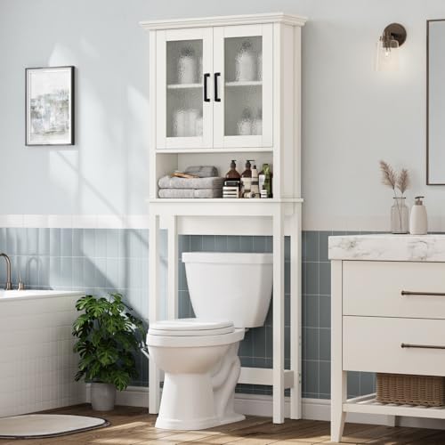 Over-the-Toilet Storage Cabinet with Adjustable Shelf, Cream White