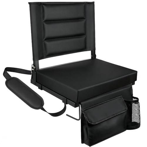Portable Stadium Seat with Back Support, Folding Bleacher Chair with Cushion