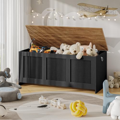 HOOBRO 39.3-Inch Retro Wooden Storage Bench with Lift Top, Black & Walnut