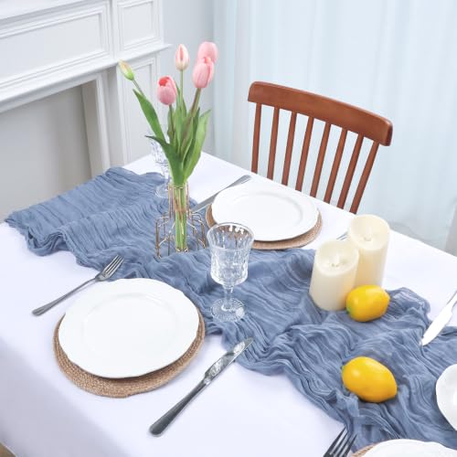 8 Pack Dusty Blue Cheesecloth Table Runners 23 x 120 Inch - 10Ft - Pepmily