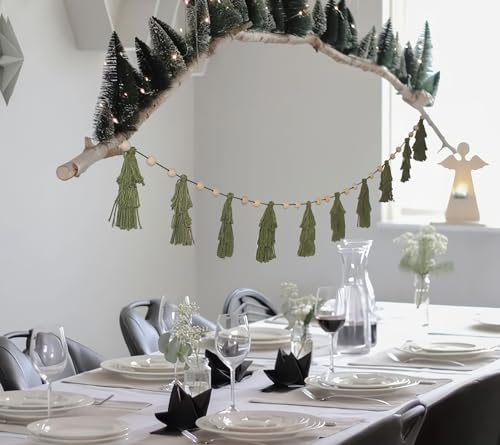 Pastel Christmas Tassel Garland with Wood Beads - Holiday Decor for Mantel & Kids Room