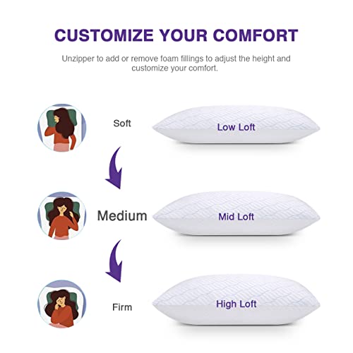 WISHSMILE Adjustable Cooling Shredded Memory Foam Pillows, Queen Set of 2