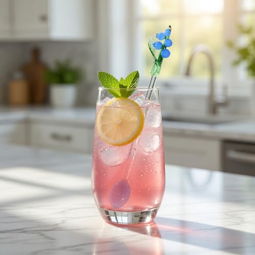 Homestia 2 Pack Glass Lily of the Valley Stirring Spoons, 7.1" Floral Cocktail & Tea Swizzle Sticks