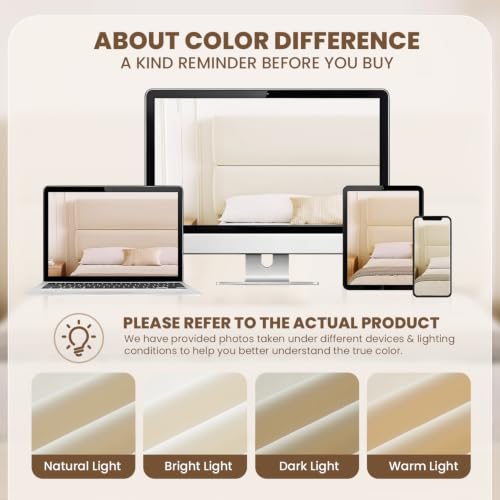 Queen Upholstered Platform Bed Frame with Adjustable Velvet Headboard, Beige