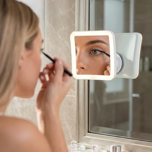 Fancii White 10X Magnifying Lighted Makeup Mirror – Cordless, Portable Vanity with Locking Suction