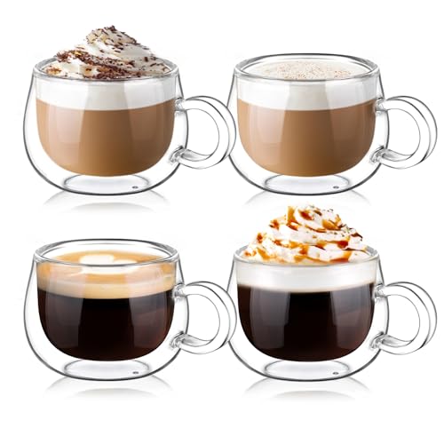 Glastal 4oz Double Walled Glass Espresso Cups Set of 4, Clear