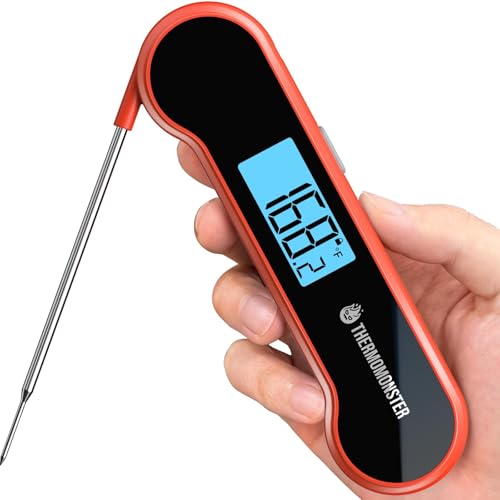 ThermoMonster Red Instant Read Meat Thermometer - 0.5 Sec Digital Cooking Thermometer