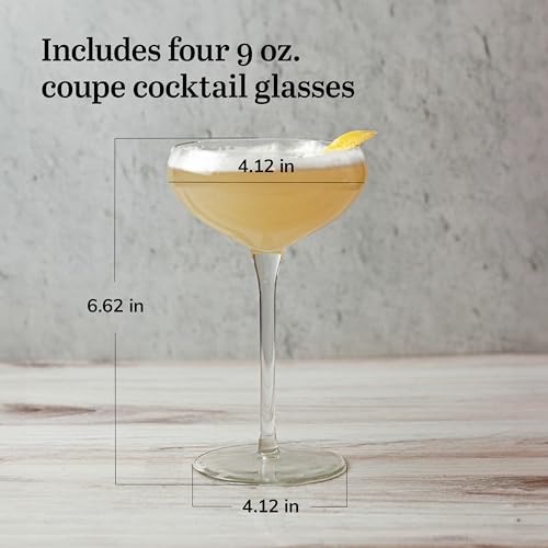 Libbey Signature Kentfield 4-Piece Coupe Cocktail Glass Set - Tall Stem, 9oz, Elegant Gift for Weddings & Parties