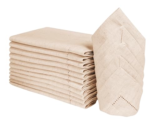 Hemstitched Cotton Linen Dinner Napkins, 18x18 Inch, Set of 12