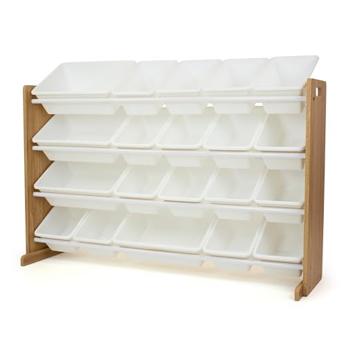 4-Tier Kids Toy Organizer with 20 Removable Bins - Sturdy Wood Storage Shelf