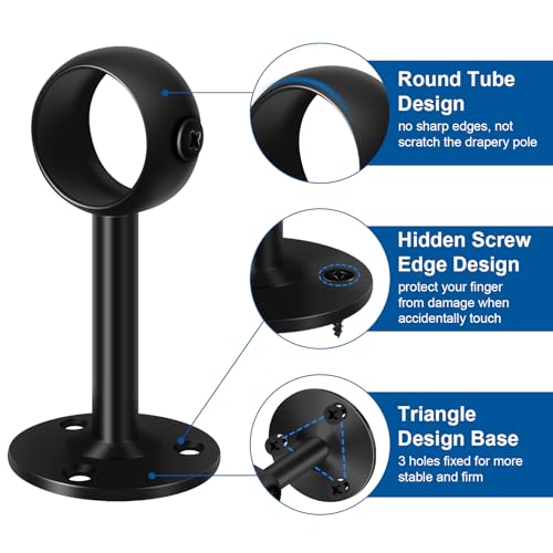 Heavy Duty Ceiling Curtain Rod Brackets, 4 Pack Black Holders for 1.25-Inch