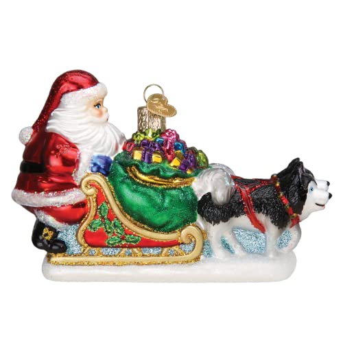 Old World Christmas Santa's Dog Sled Glass Ornament 5.5 Inches Christmas Tree Decor