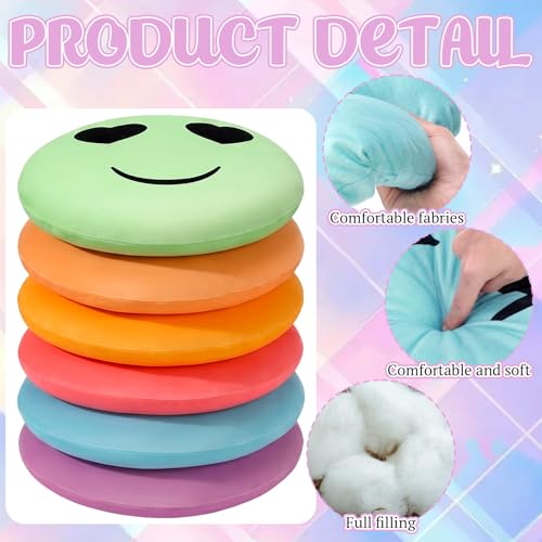 6 Pcs Smile Face Floor Cushions, 15-Inch Round Pastel Seating Pillows