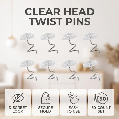 50 Pcs Upholstery Twist Pins with Clear Heads for Fabrics and Drapery