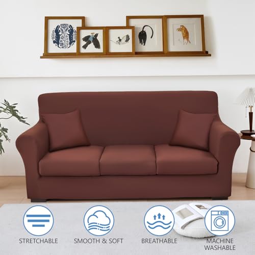 Stretch Sofa Cover Set with Cushion & Pillow Cases - 6-Piece Protector for 3 Seater Sofas