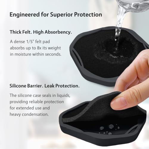 UMIRRO 6 Pack Black Octagon Felt & Silicone Drink Coasters with Holder - Absorbent & Leakproof