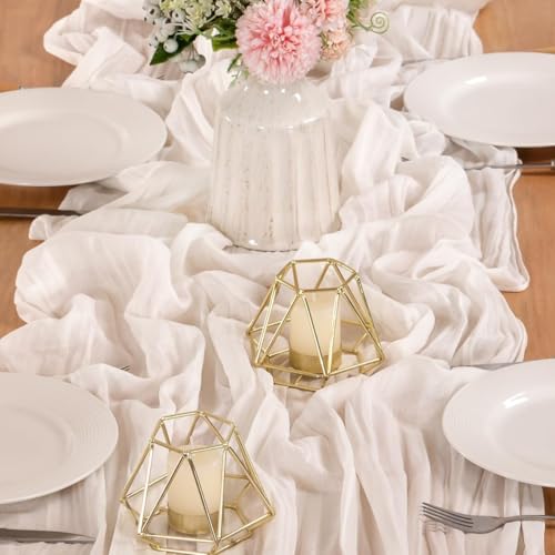Ivory White 13ft Boho Cheesecloth Table Runner 6 Pack - Rustic Elegant Decor