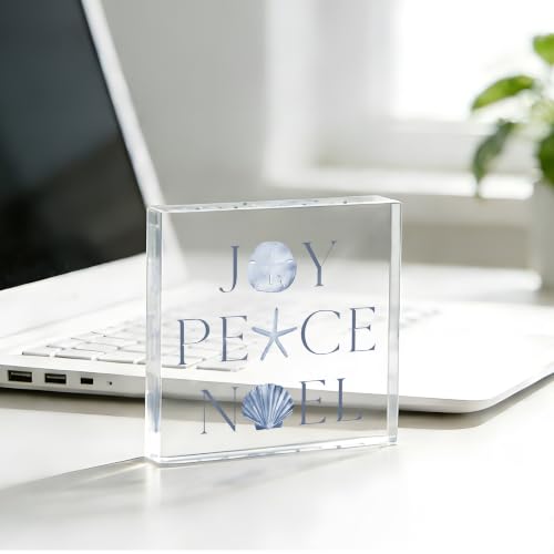 Joy Peace Noel Sign Beachy Christmas Decor - Acrylic Desk Shelf Accent (4x4 inches)