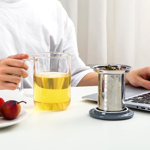 Aquach 18oz Borosilicate Glass Tea Cup with Infuser & Lid - Modern Brew Mug