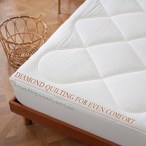 100% Wool Mattress Pad Queen - 500 GSM, Natural Cotton Cover