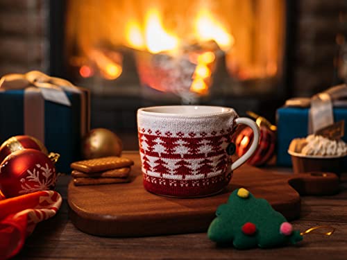 GUTE 14 oz Ugly Christmas Sweater Mug - Red & White Tree Knit Cozy Gift