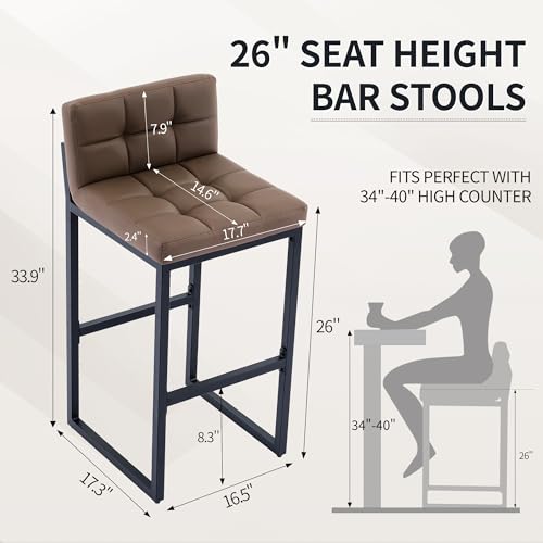 26-Inch PU Leather Counter Height Bar Stools - Set of 3, Coffee Brown