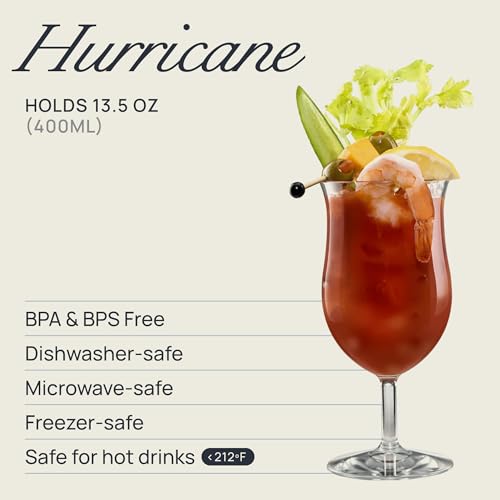 Drinique 13.5oz Unbreakable Plastic Hurricane Cocktail Glass - Clear, Set of 4