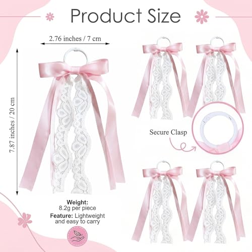 Pink Ribbon Boot Bow Clips for Cowgirl Boots - 4 Pcs Removable Lace Bows