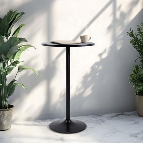 40-Inch Round Bar Table with Wooden Top and Metal Base