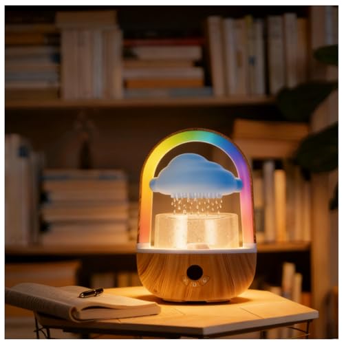 Indoor Rain Cloud Tabletop Water Fountain with Color-Changing LED Lights