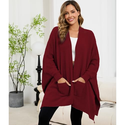 Wearable Sherpa Blanket Poncho with Sleeves - Cozy Plush Shawl Wrap