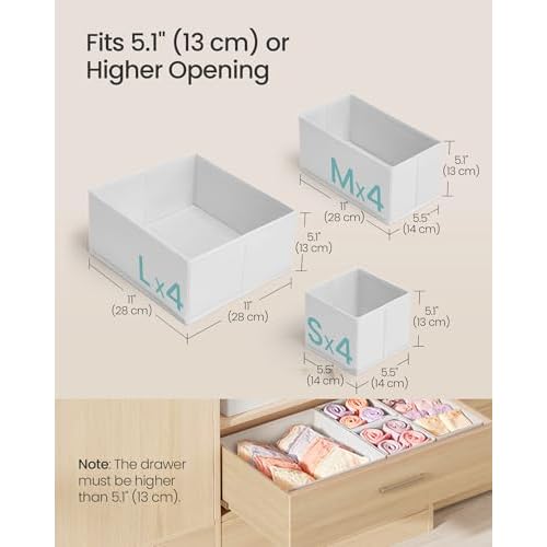 SONGMICS Drawer Organizer,Dresser Drawer Organizers, Set of 12, Foldable Fabric Storage Bins for Socks, Underwear, Bras, Ties, Scarves, Cloud White URDZ006W02