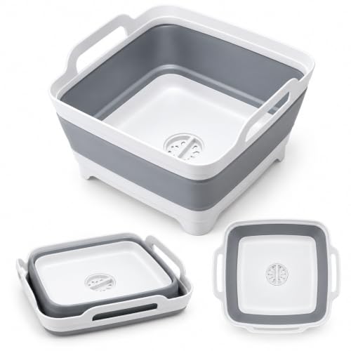 Vamako Collapsible Baby Bottle Wash Basin with Drain Plug - Cool Gray, 2.4 Gal (9L)