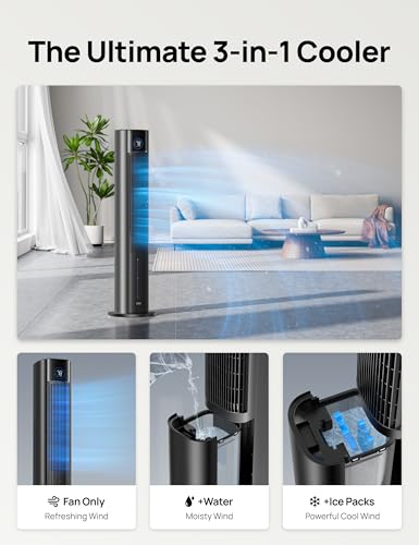 DREO 43-Inch Evaporative Swamp Cooler Fan Black - Portable Cooling & Humidifier