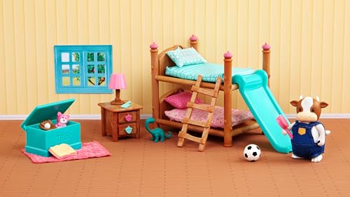 Miniature Bunk Bed Bedroom Playset, 18-Piece Dollhouse Furniture