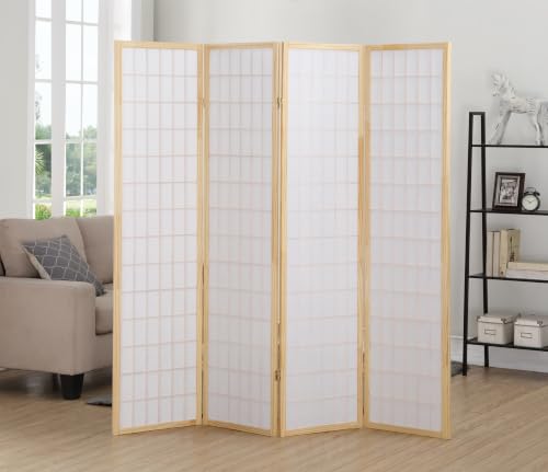 4-Panel Shoji Room Divider, Natural Wood Japanese Privacy Screen 71-Inch