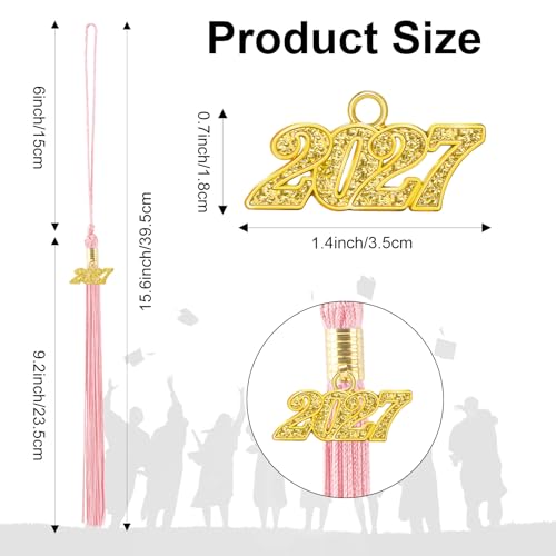 2027 Pink Graduation Tassel with Gold Year Charm for Cap Decoration
