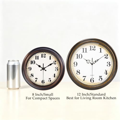 12-Inch Vintage Wall Clock, Silent Non-Ticking Antique Bronze Clock
