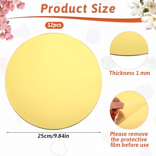 12 Pack 10-Inch Round Gold Acrylic Mirror Centerpieces for Tables and Walls