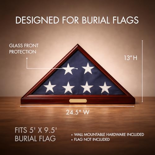 Solid Wood Triangle Flag Display Case for 5' x 9.5' Burial or Funeral Flag