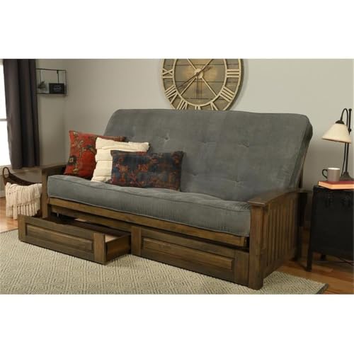 Queen Size Hardwood Futon Sofa Bed with Mattress and Storage Drawers