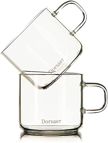 Minimalist Design 6oz Crystal Clear Glass Coffee Cups - Set of 2 for Latte, Tea, Hot Chocolate